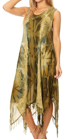 Sakkas Lara Women's Casual Fringe Loose Maxi Sleeveless Dress Caftan Cover-up