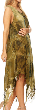 Sakkas Lara Women's Casual Fringe Loose Maxi Sleeveless Dress Caftan Cover-up