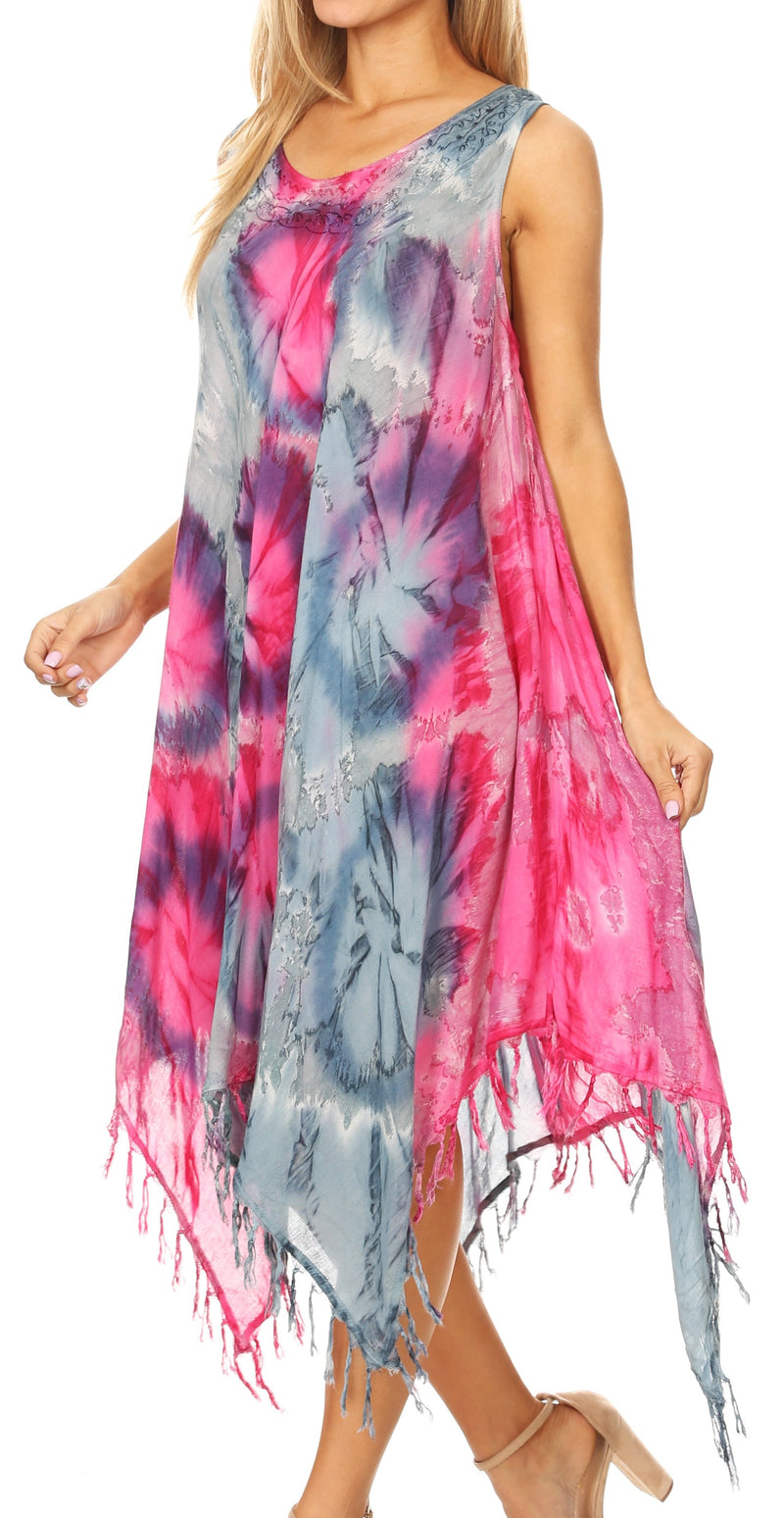 Sakkas Lara Women's Casual Fringe Loose Maxi Sleeveless Dress Caftan Cover-up