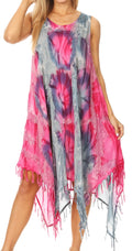 Sakkas Lara Women's Casual Fringe Loose Maxi Sleeveless Dress Caftan Cover-up#color_19284-PinkGrey