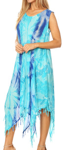 Sakkas Lara Women's Casual Fringe Loose Maxi Sleeveless Dress Caftan Cover-up