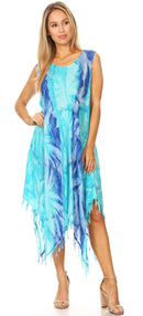 Sakkas Lara Women's Casual Fringe Loose Maxi Sleeveless Dress Caftan Cover-up