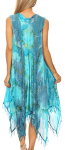 Sakkas Lara Women's Casual Fringe Loose Maxi Sleeveless Dress Caftan Cover-up