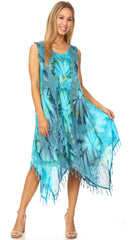Sakkas Lara Women's Casual Fringe Loose Maxi Sleeveless Dress Caftan Cover-up