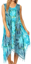 Sakkas Lara Women's Casual Fringe Loose Maxi Sleeveless Dress Caftan Cover-up#color_19284-TurquoiseBlue