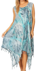 Sakkas Lara Women's Casual Fringe Loose Maxi Sleeveless Dress Caftan Cover-up