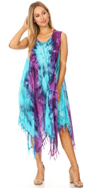 Sakkas Lara Women's Casual Fringe Loose Maxi Sleeveless Dress Caftan Cover-up