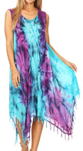 Sakkas Lara Women's Casual Fringe Loose Maxi Sleeveless Dress Caftan Cover-up#color_19284-TurquoisePurple