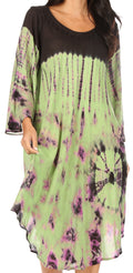 Sakkas Lara Women's Casual Fringe Loose Maxi Sleeveless Dress Caftan Cover-up#color_BlackGreen