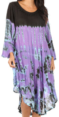 Sakkas Lara Women's Casual Fringe Loose Maxi Sleeveless Dress Caftan Cover-up#color_BlackPurple