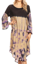Sakkas Lara Women's Casual Fringe Loose Maxi Sleeveless Dress Caftan Cover-up#color_Black/Beige