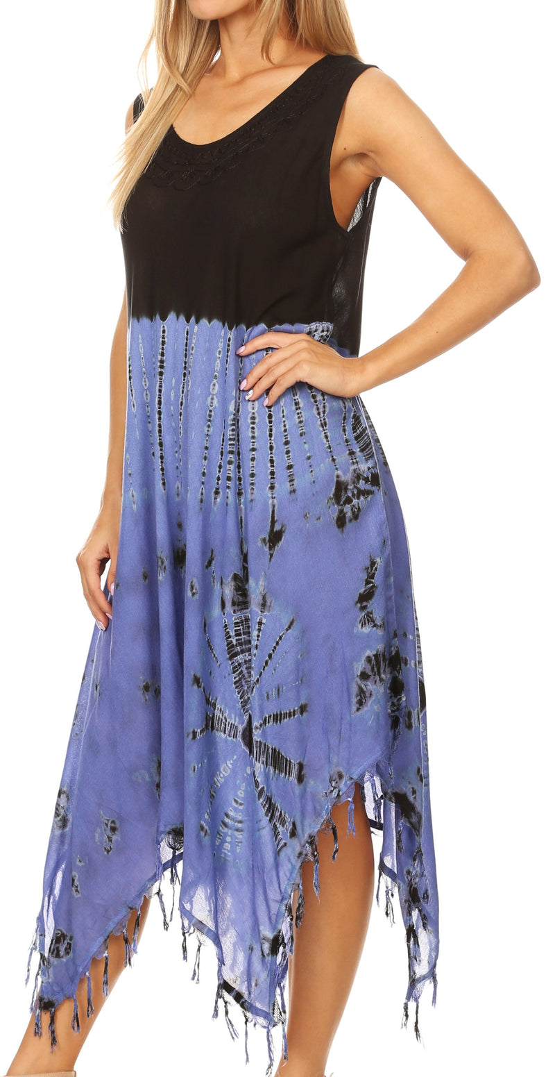 Sakkas Lara Women's Casual Fringe Loose Maxi Sleeveless Dress Caftan Cover-up