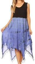 Sakkas Lara Women's Casual Fringe Loose Maxi Sleeveless Dress Caftan Cover-up#color_BlackPeriwinkle