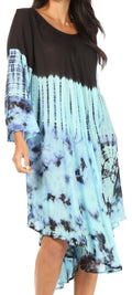 Sakkas Lara Women's Casual Fringe Loose Maxi Sleeveless Dress Caftan Cover-up#color_BlackTurquoise