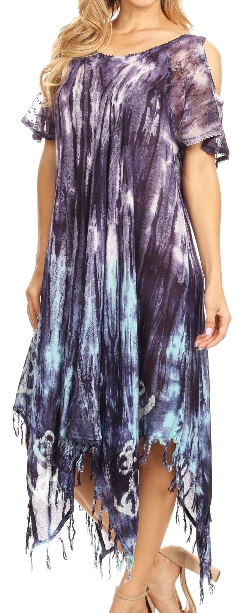 Sakkas Flo Women's Cold Shoulder Loose Fit Midi Casual Summer Dress Cover-up