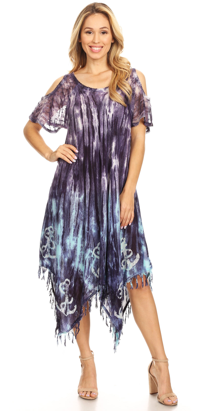 Sakkas Flo Women's Cold Shoulder Loose Fit Midi Casual Summer Dress Cover-up