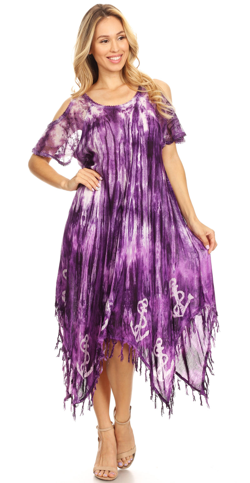 Sakkas Flo Women's Cold Shoulder Loose Fit Midi Casual Summer Dress Cover-up