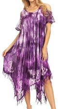 Sakkas Flo Women's Cold Shoulder Loose Fit Midi Casual Summer Dress Cover-up#color_19287-Purple