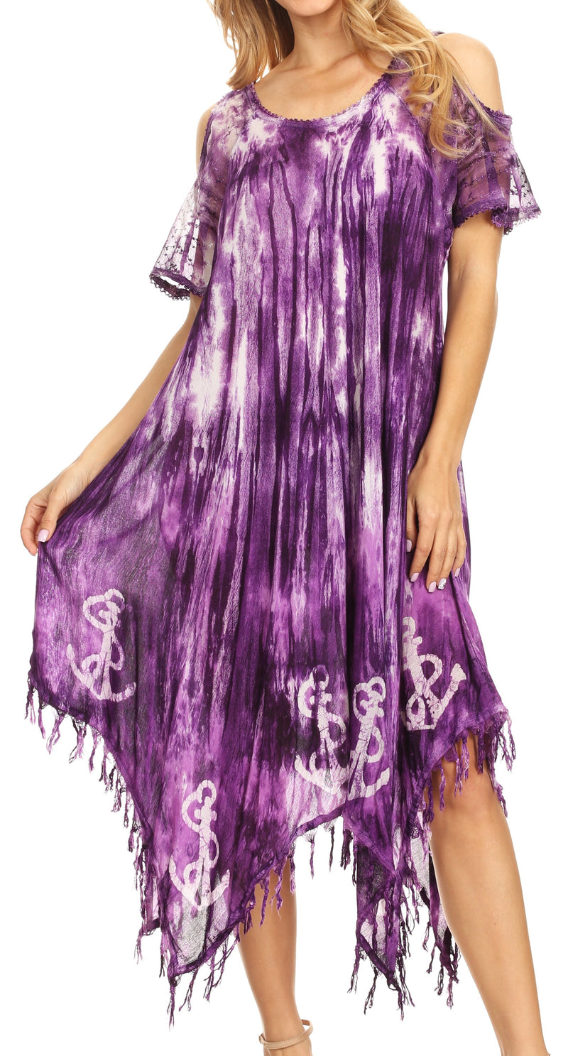 Sakkas Flo Women's Cold Shoulder Loose Fit Midi Casual Summer Dress Cover-up