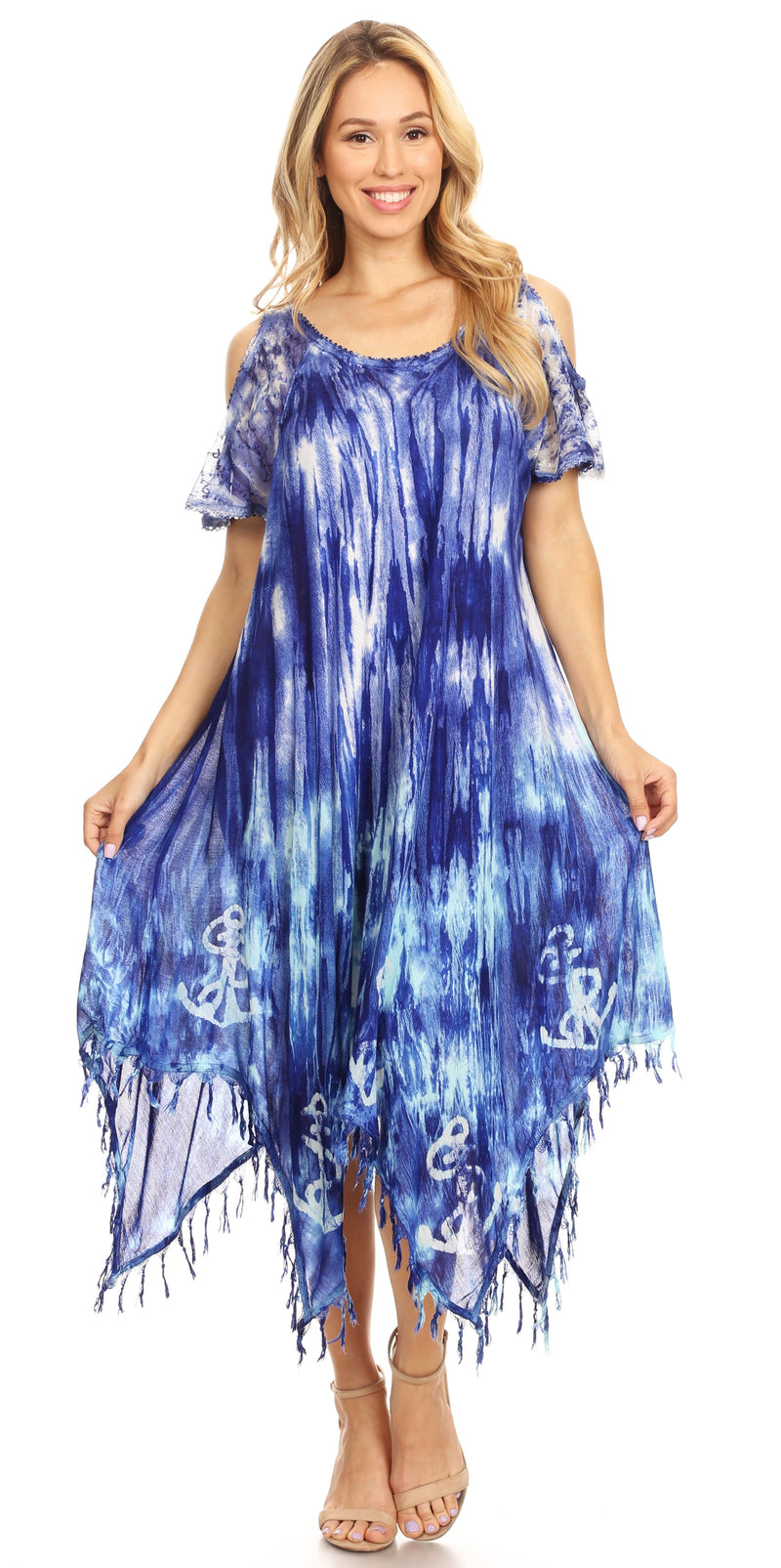 Sakkas Flo Women's Cold Shoulder Loose Fit Midi Casual Summer Dress Cover-up