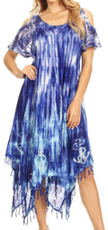 Sakkas Flo Women's Cold Shoulder Loose Fit Midi Casual Summer Dress Cover-up#color_19287-RoyalBlue