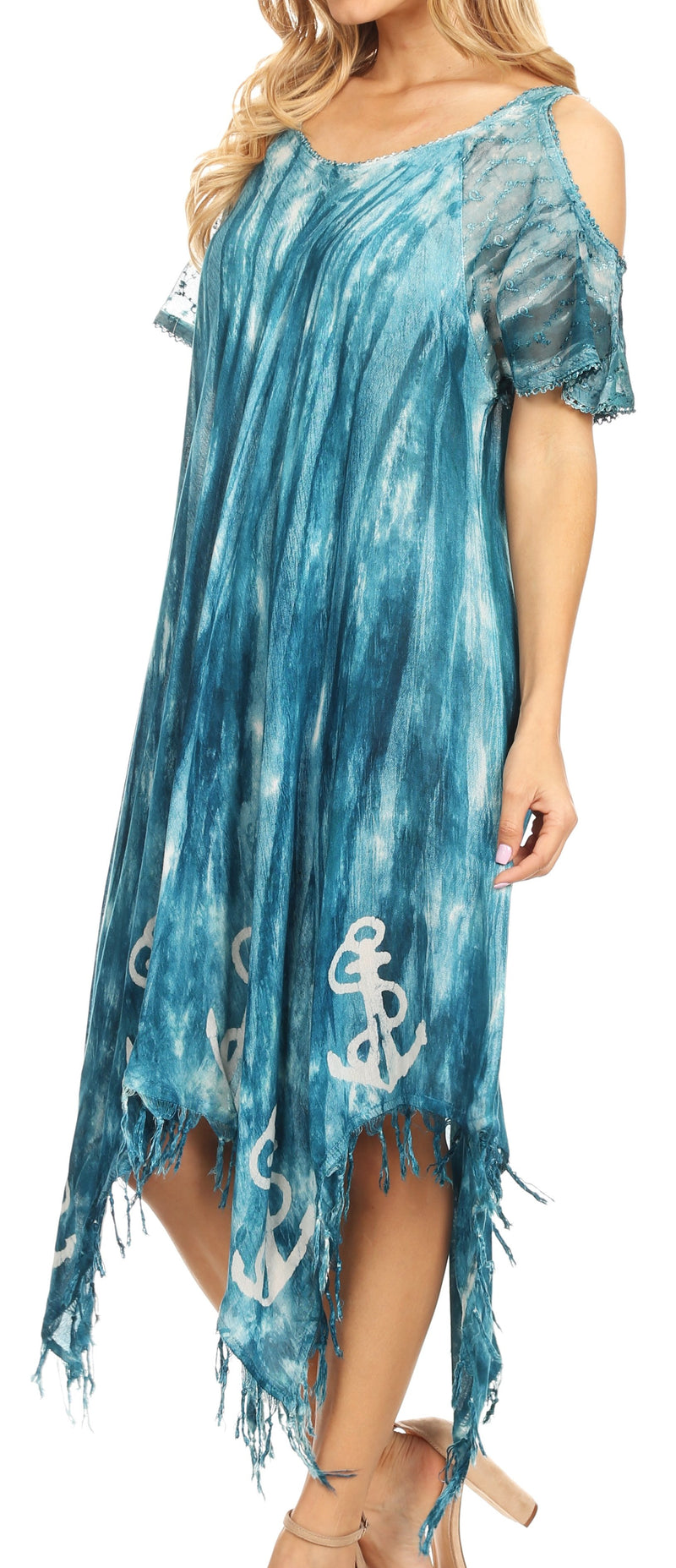 Sakkas Flo Women's Cold Shoulder Loose Fit Midi Casual Summer Dress Cover-up