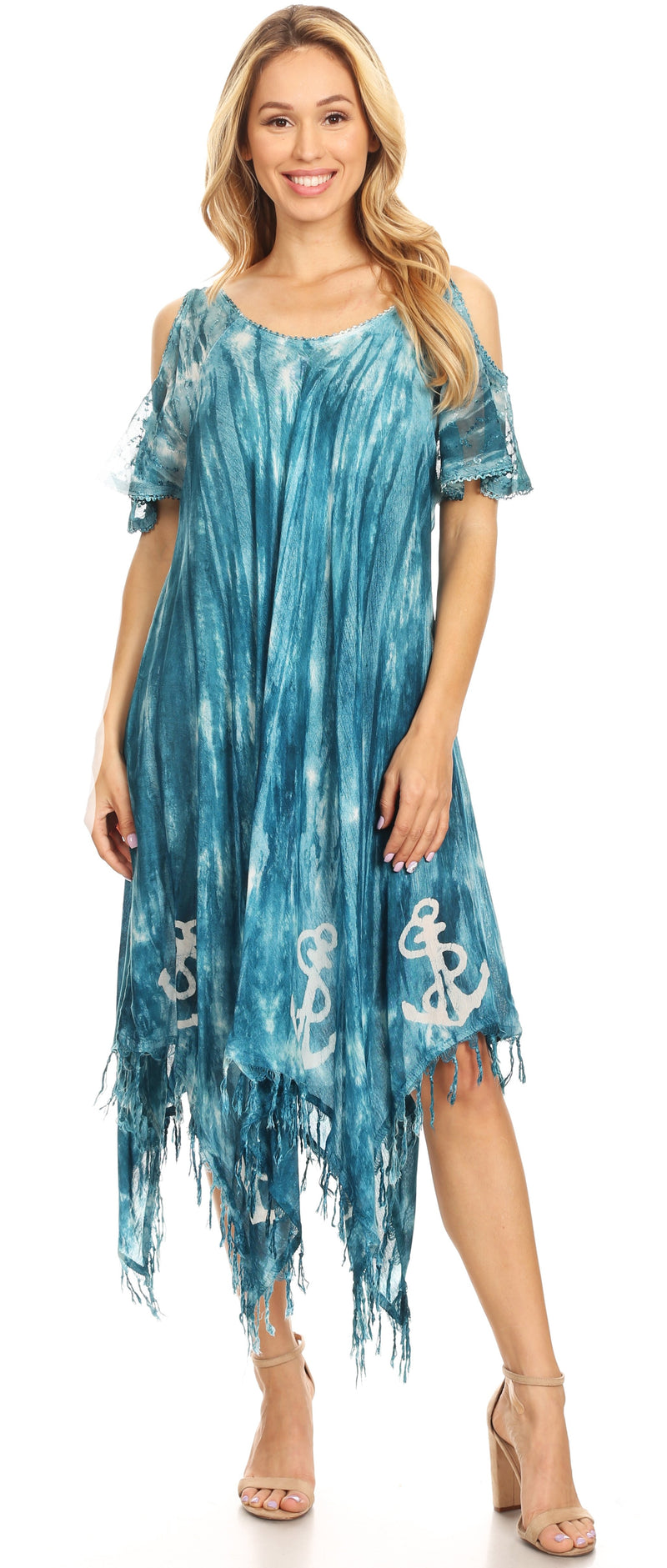 Sakkas Flo Women's Cold Shoulder Loose Fit Midi Casual Summer Dress Cover-up