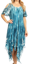 Sakkas Flo Women's Cold Shoulder Loose Fit Midi Casual Summer Dress Cover-up#color_19287-Teal