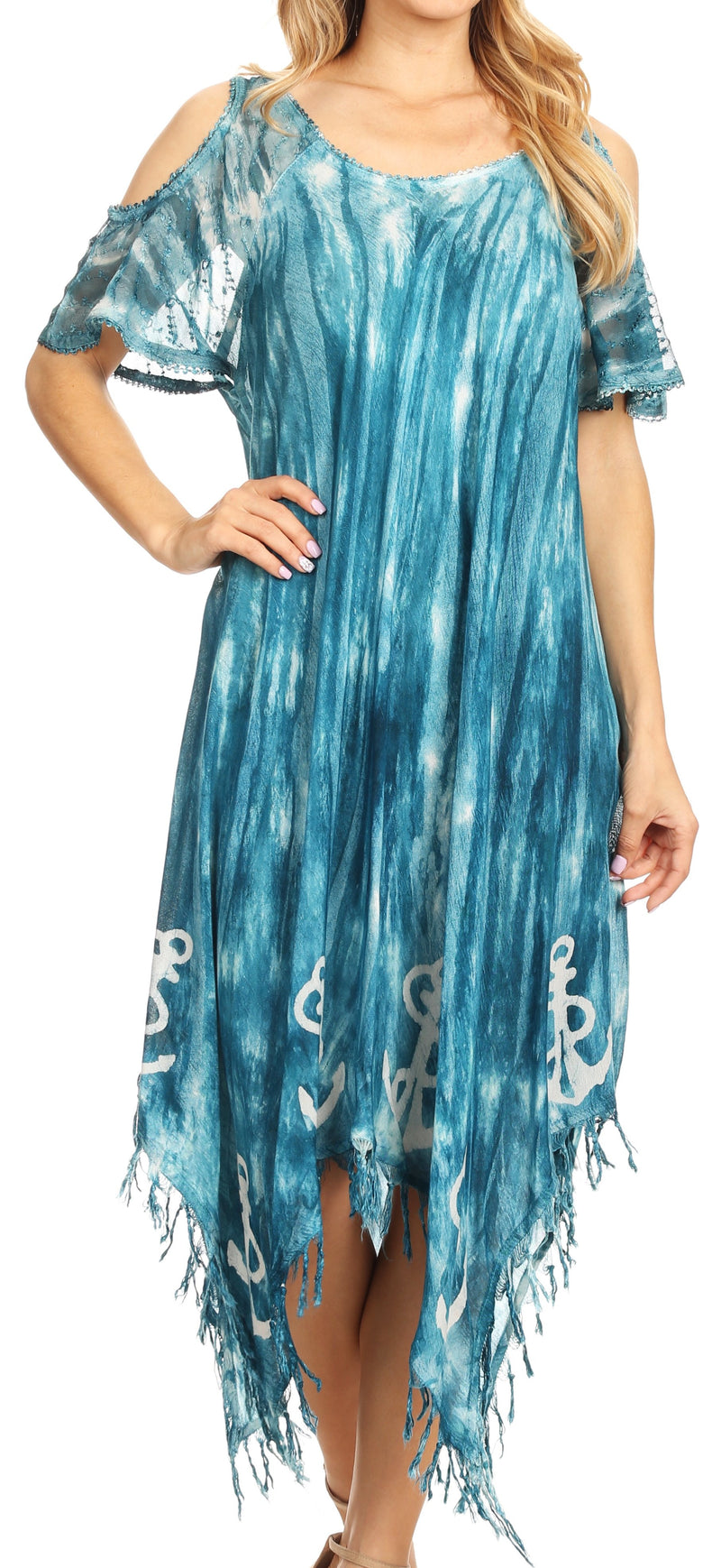 Sakkas Flo Women's Cold Shoulder Loose Fit Midi Casual Summer Dress Cover-up