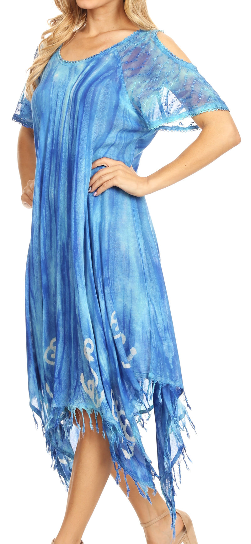 Sakkas Flo Women's Cold Shoulder Loose Fit Midi Casual Summer Dress Cover-up