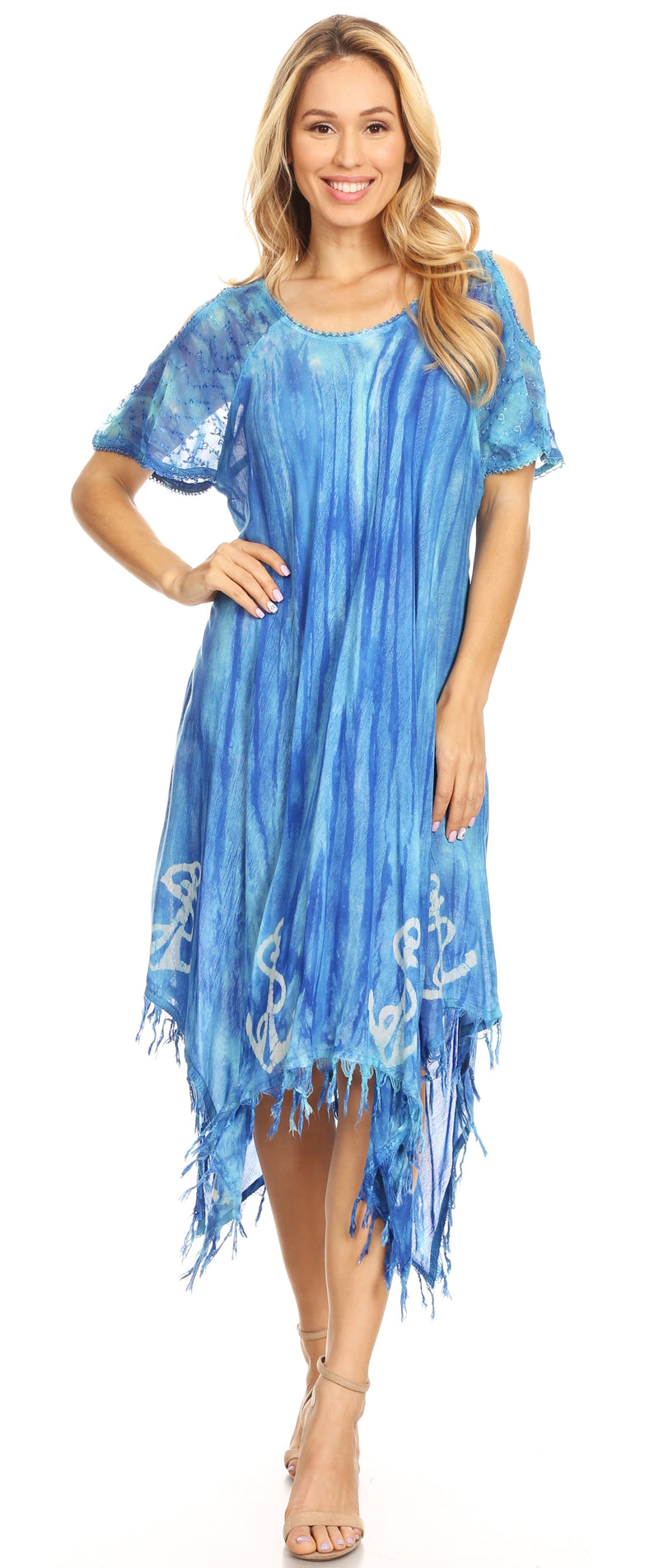 Sakkas Flo Women's Cold Shoulder Loose Fit Midi Casual Summer Dress Cover-up