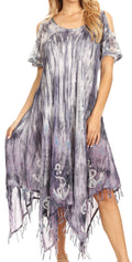 Sakkas Flo Women's Cold Shoulder Loose Fit Midi Casual Summer Dress Cover-up#color_19287-Violet