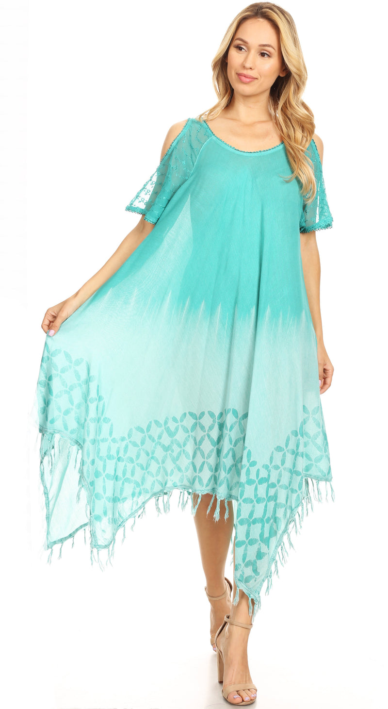 Sakkas Flo Women's Cold Shoulder Loose Fit Midi Casual Summer Dress Cover-up