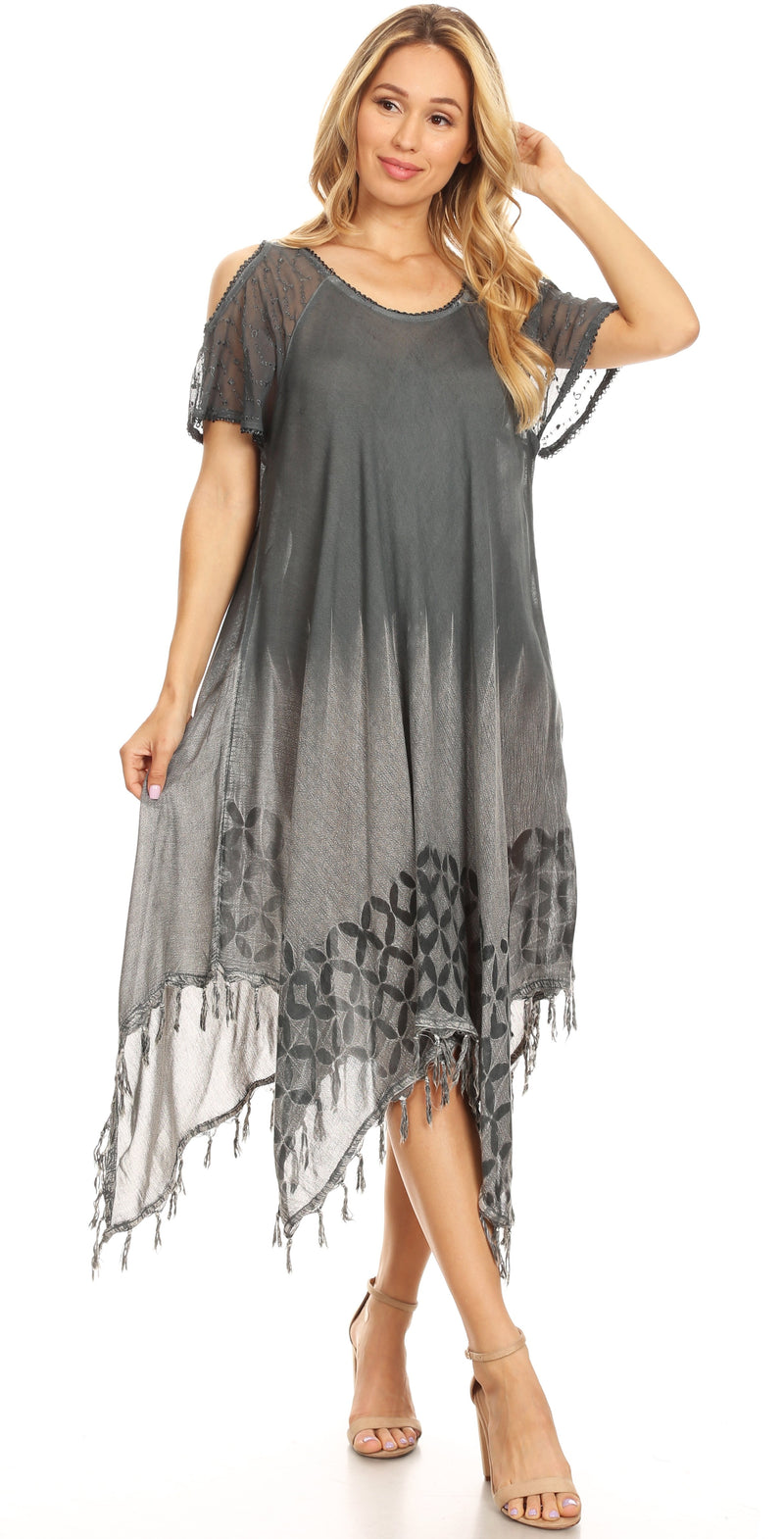 Sakkas Flo Women's Cold Shoulder Loose Fit Midi Casual Summer Dress Cover-up