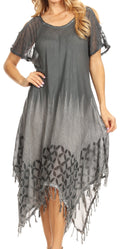 Sakkas Flo Women's Cold Shoulder Loose Fit Midi Casual Summer Dress Cover-up#color_Grey
