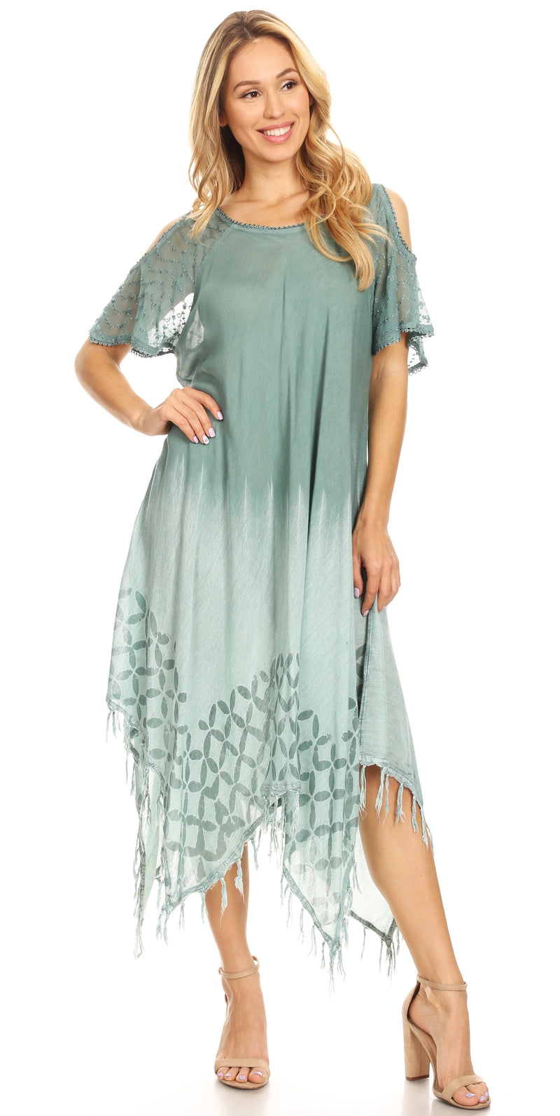 Sakkas Flo Women's Cold Shoulder Loose Fit Midi Casual Summer Dress Cover-up