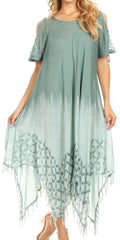 Sakkas Flo Women's Cold Shoulder Loose Fit Midi Casual Summer Dress Cover-up#color_Moss