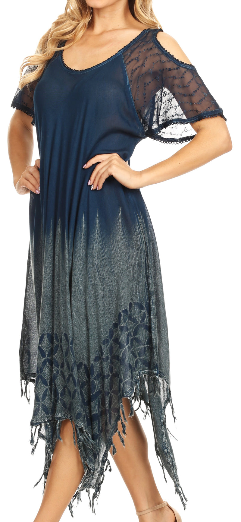 Sakkas Flo Women's Cold Shoulder Loose Fit Midi Casual Summer Dress Cover-up