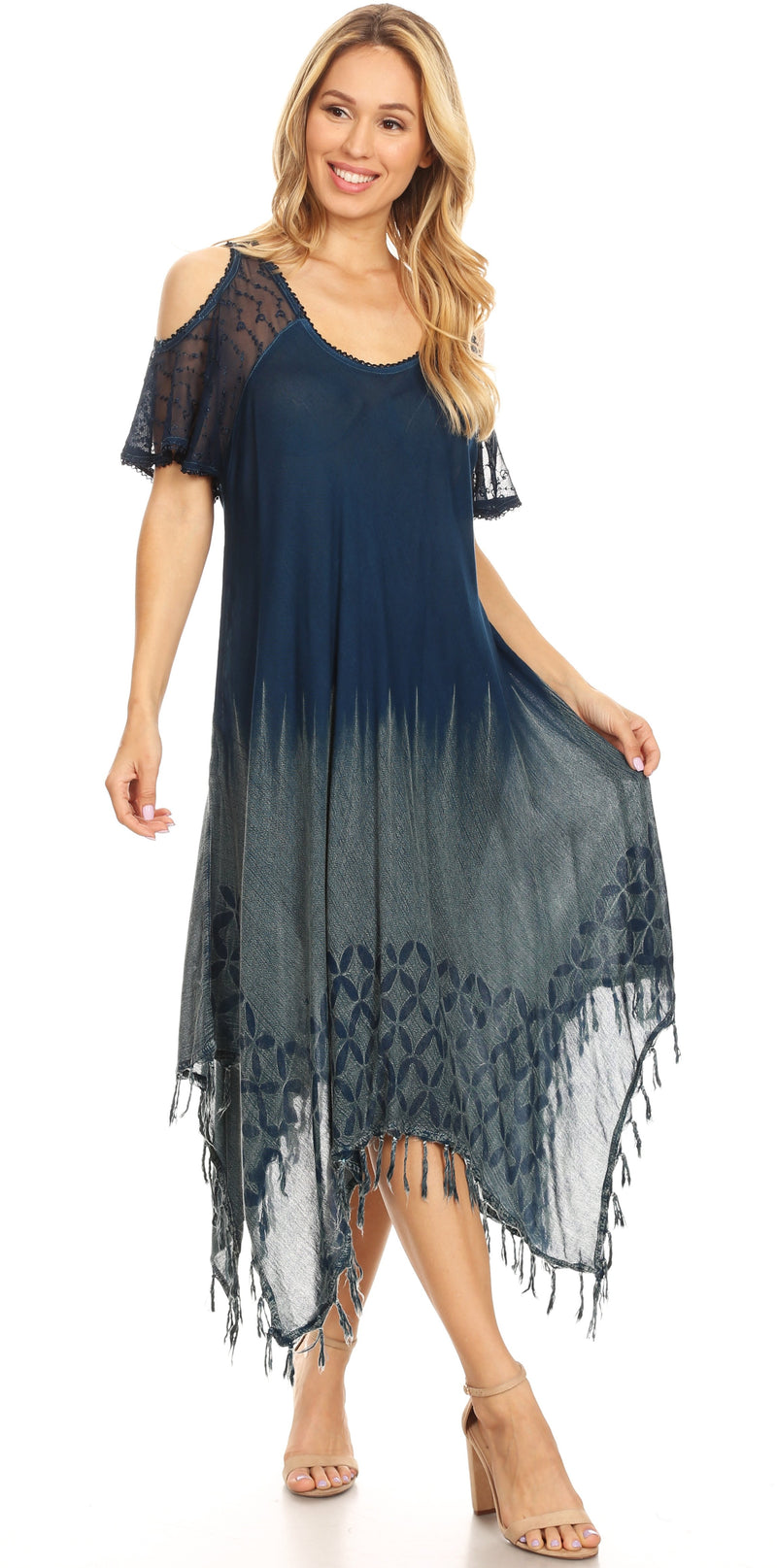 Sakkas Flo Women's Cold Shoulder Loose Fit Midi Casual Summer Dress Cover-up