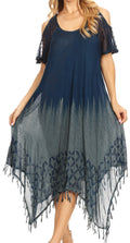 Sakkas Flo Women's Cold Shoulder Loose Fit Midi Casual Summer Dress Cover-up#color_Navy