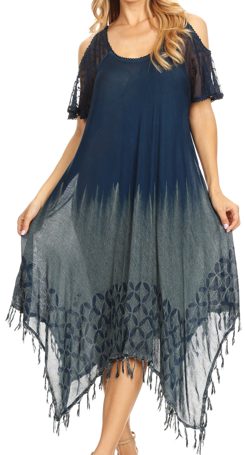 Sakkas Flo Women's Cold Shoulder Loose Fit Midi Casual Summer Dress Cover-up