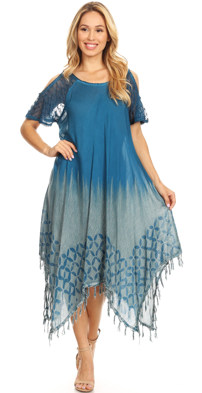 Sakkas Flo Women's Cold Shoulder Loose Fit Midi Casual Summer Dress Cover-up