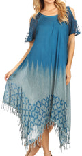 Sakkas Flo Women's Cold Shoulder Loose Fit Midi Casual Summer Dress Cover-up#color_Teal