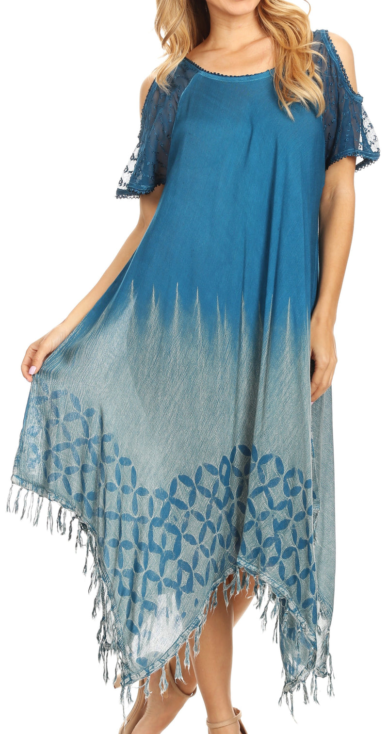 Sakkas Flo Women's Cold Shoulder Loose Fit Midi Casual Summer Dress Cover-up