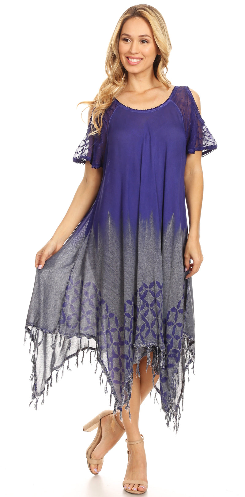 Sakkas Flo Women's Cold Shoulder Loose Fit Midi Casual Summer Dress Cover-up