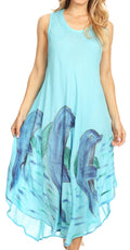 Sakkas Tia Women's Casual Summer Maxi Loose Fit Sleeveless Tank Dress Cover-up#color_19304-Turquoise