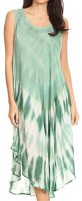 Sakkas Ambra Women's Casual Maxi Tie Dye Sleeveless Loose Tank Cover-up Dress#color_19302-LtGreen 