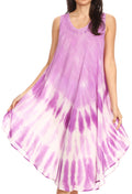 Sakkas Ambra Women's Casual Maxi Tie Dye Sleeveless Loose Tank Cover-up Dress#color_19302-Purple 