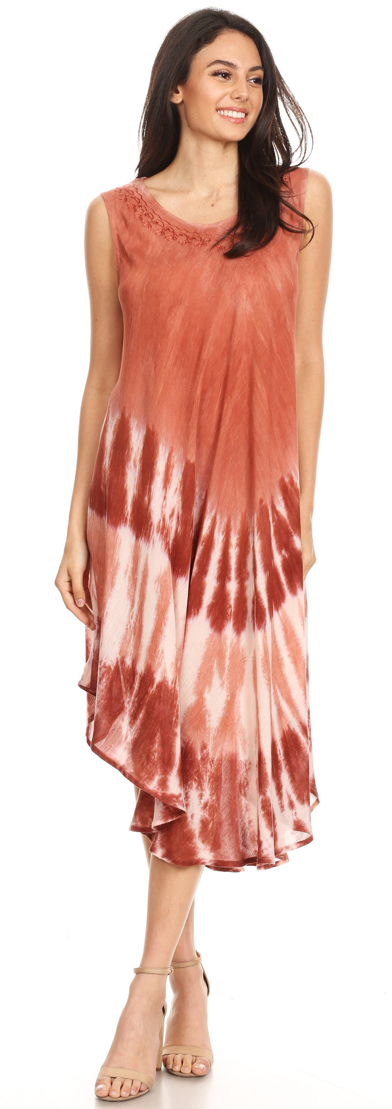 Sakkas Ambra Women's Casual Maxi Tie Dye Sleeveless Loose Tank Cover-up Dress