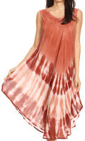 Sakkas Ambra Women's Casual Maxi Tie Dye Sleeveless Loose Tank Cover-up Dress#color_19302-Rust 